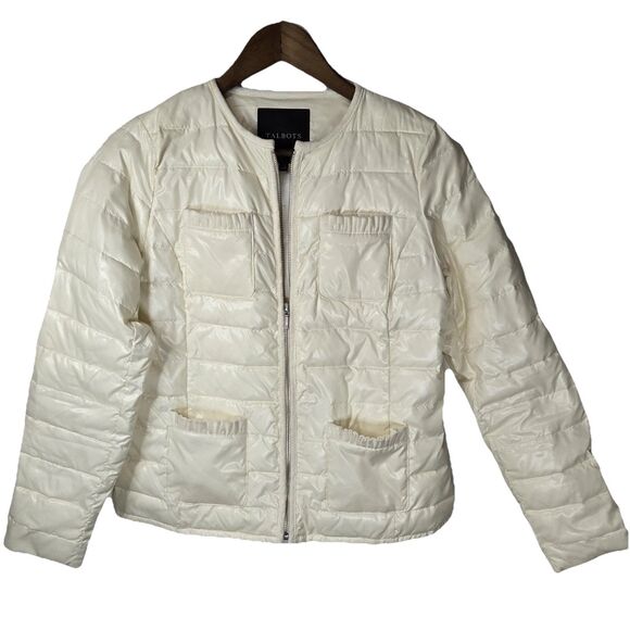 Talbots Cream Lightly Puffed Puffer Jacket Minimalist XS - Picture 1 of 6